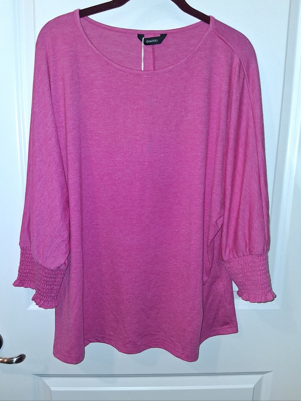 NEW DOKOTOO Fuchsia Pink Smocked Cuff Long Sleeve Top Shirt Lady's XL